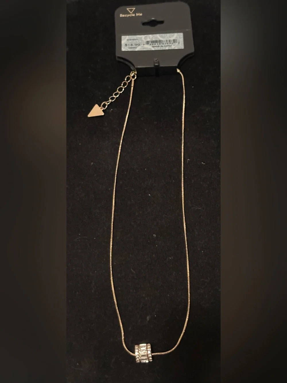 GUESS Gold Toned Stainless Steel Cylindrical Pendant & Zircon Necklace NWT